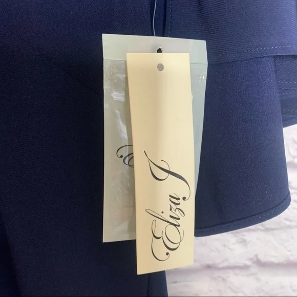 NWT Eliza J Navy Blue Embellished Cape Maxi Gown - Picture 12 of 16